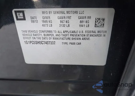 2012 Chevrolet Cruze Ls from USA, damaged, VIN 1G1PC5SH5C7407337